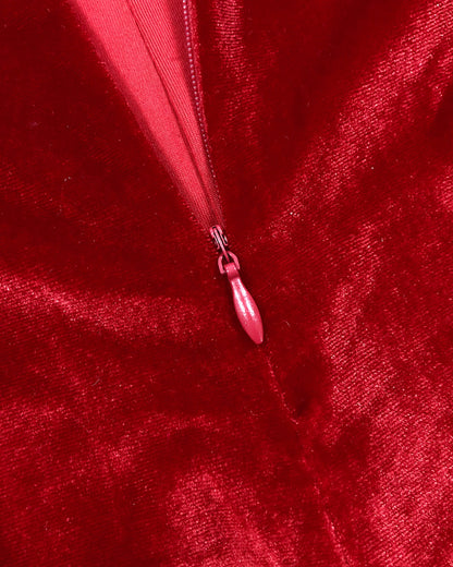 Bustier Detail Velvet Jumpsuit Red