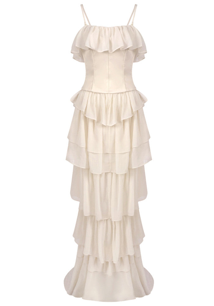 Corset Ruffle Maxi Dress Ivory HV2514