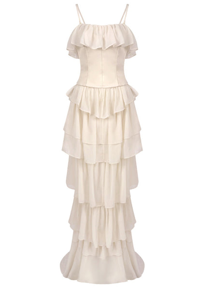 Corset Ruffle Maxi Dress Ivory HV2514