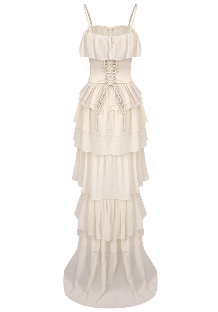 Corset Ruffle Maxi Dress Ivory HV2514