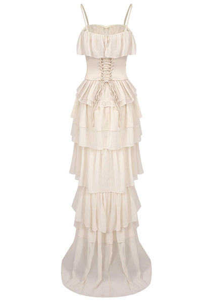 Corset Ruffle Maxi Dress Ivory HV2514
