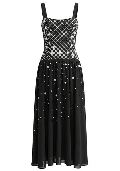 Crystal Embellished A Line Maxi Dress Dark Red HV2988