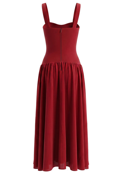 Crystal Embellished A Line Maxi Dress Dark Red HV2988