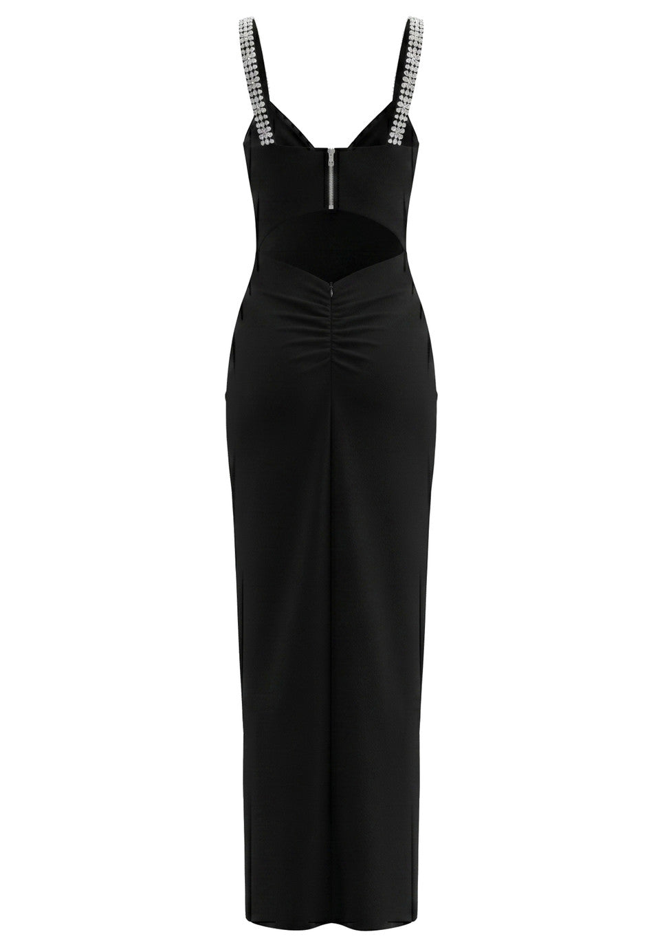 Crystal Embellished V Neck Maxi Dress Black HV3011