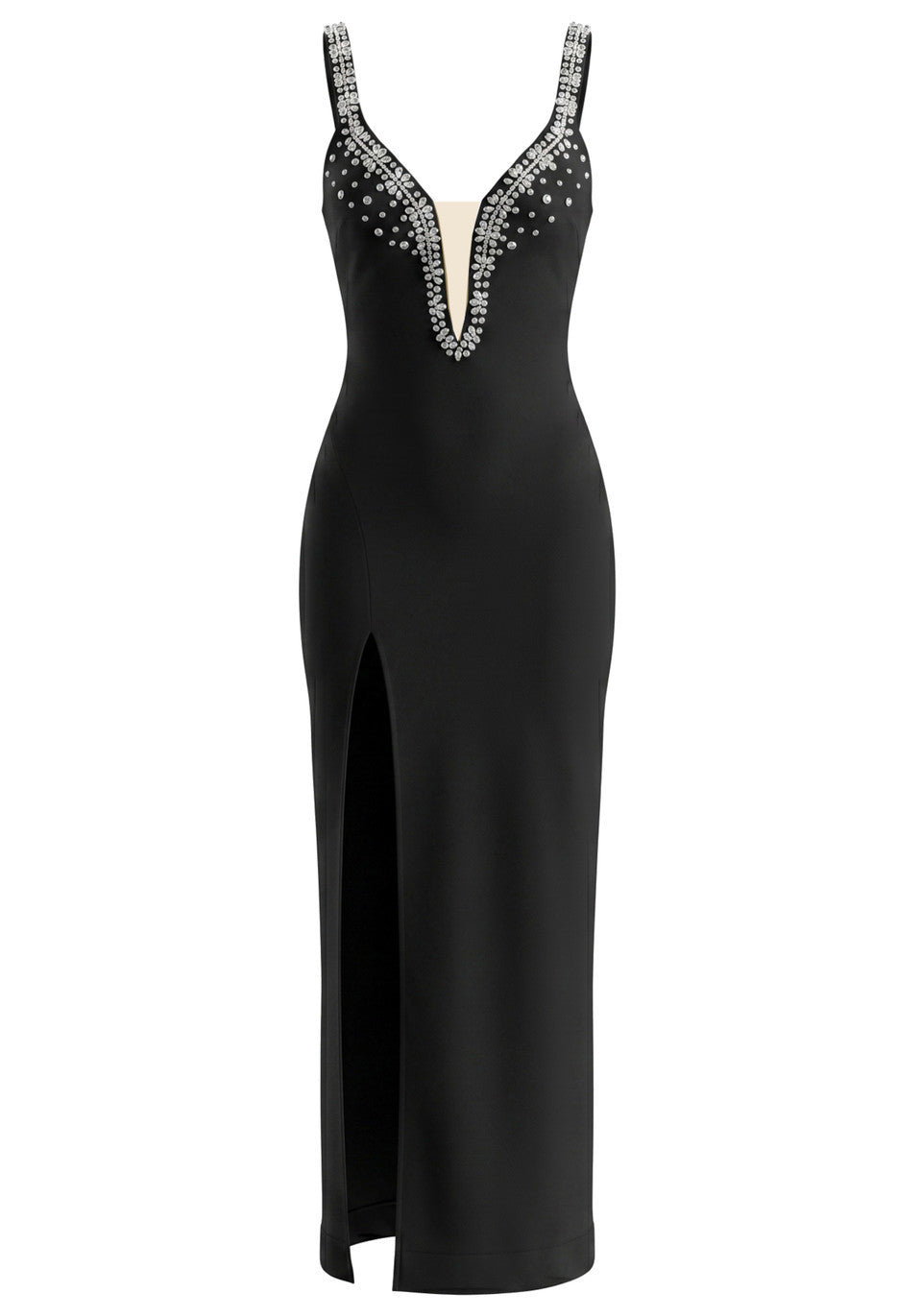 Crystal Embellished V Neck Maxi Dress Black HV3011