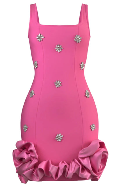Crystal Embellished Floral Bubble Detail Dress HV2896