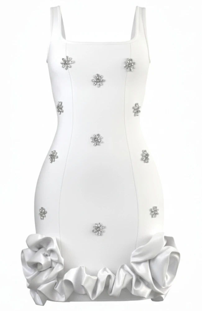 Crystal Embellished Floral Bubble Detail Dress HV2896
