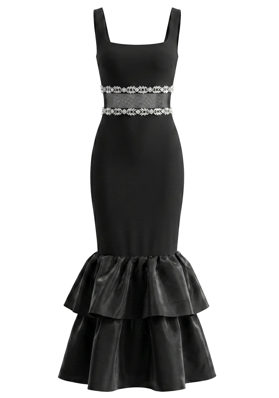 Crystal Mesh Ruffle Maxi Dress Black HV2978