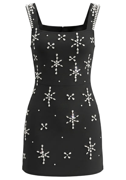 Crystal Embellished Mini Dress Black HV2986