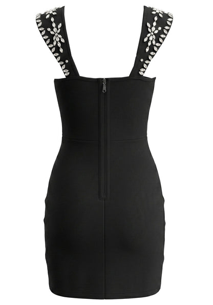 Crystal Embellished Mini Dress Black HV2986