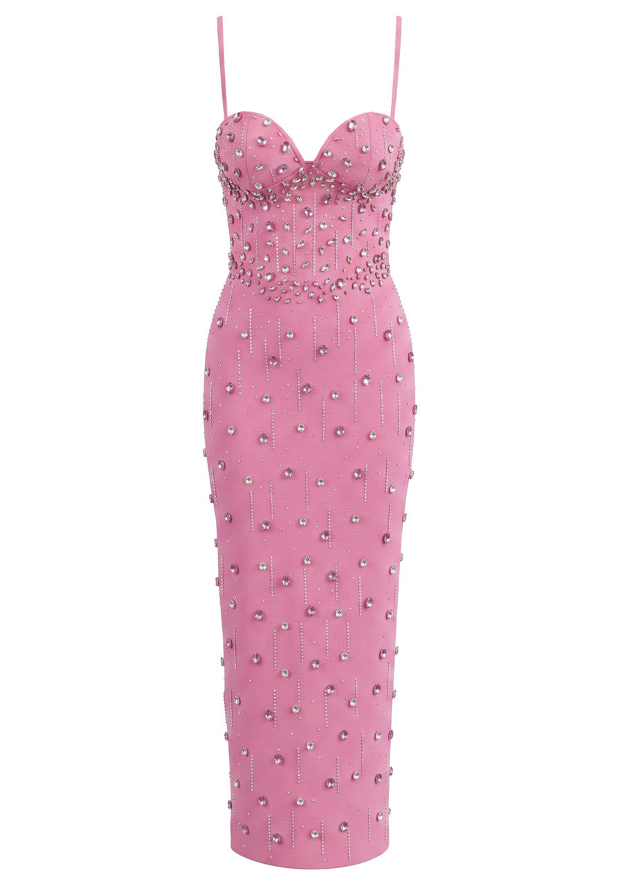 Crystal Embellished Bustier Maxi Dress Pink HV2894