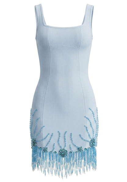 Crystal Floral Tassel Dress Light Blue HV2678