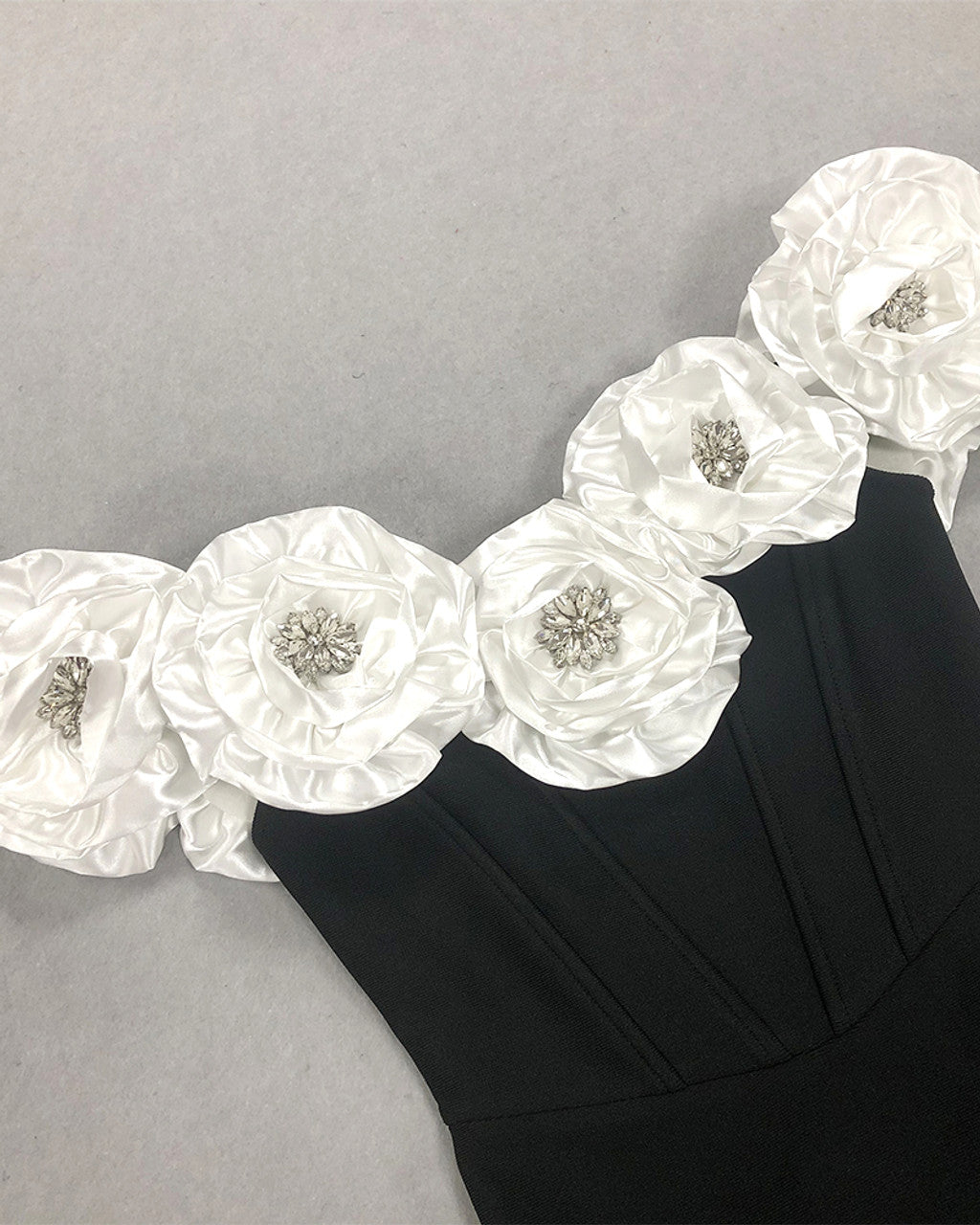 Crystal Detail Floral Bardot Maxi Dress Black White HV1395