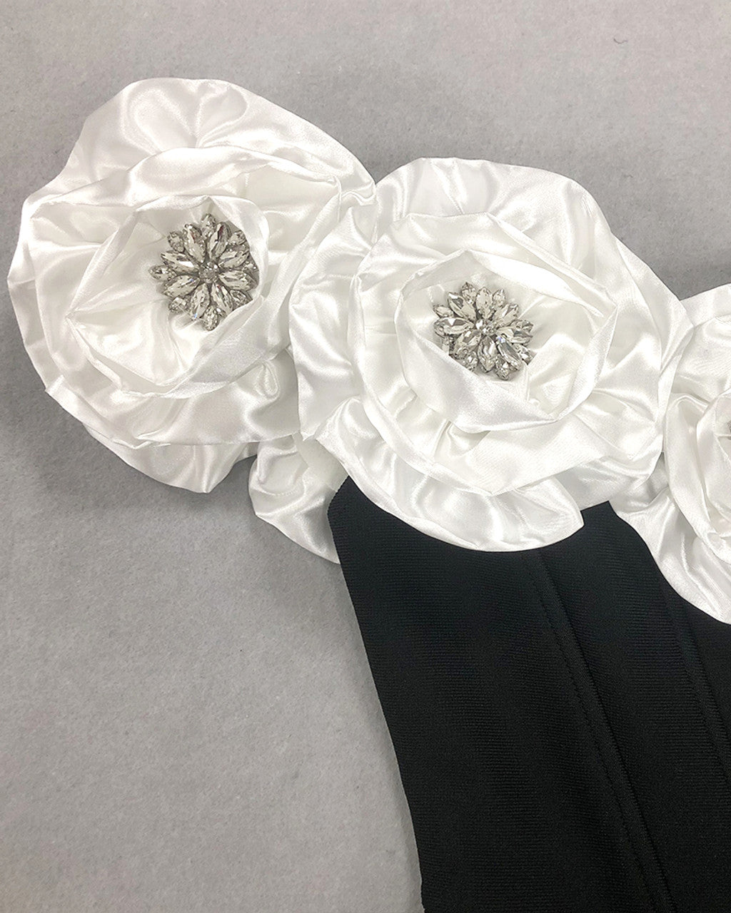 Crystal Detail Floral Bardot Maxi Dress Black White HV1395