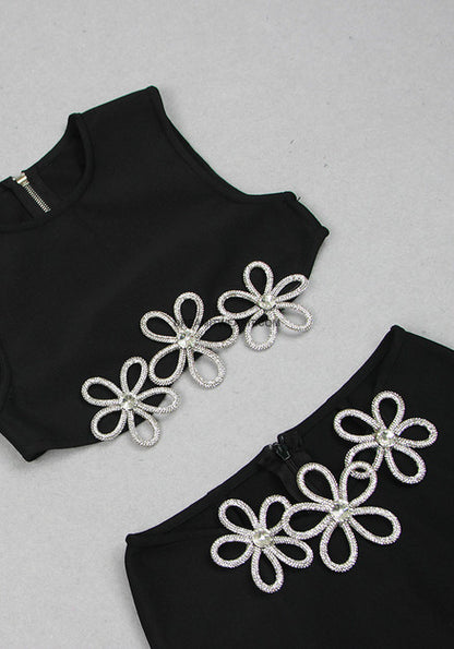 Crystal Flower Two Piece Dress Black HV9950