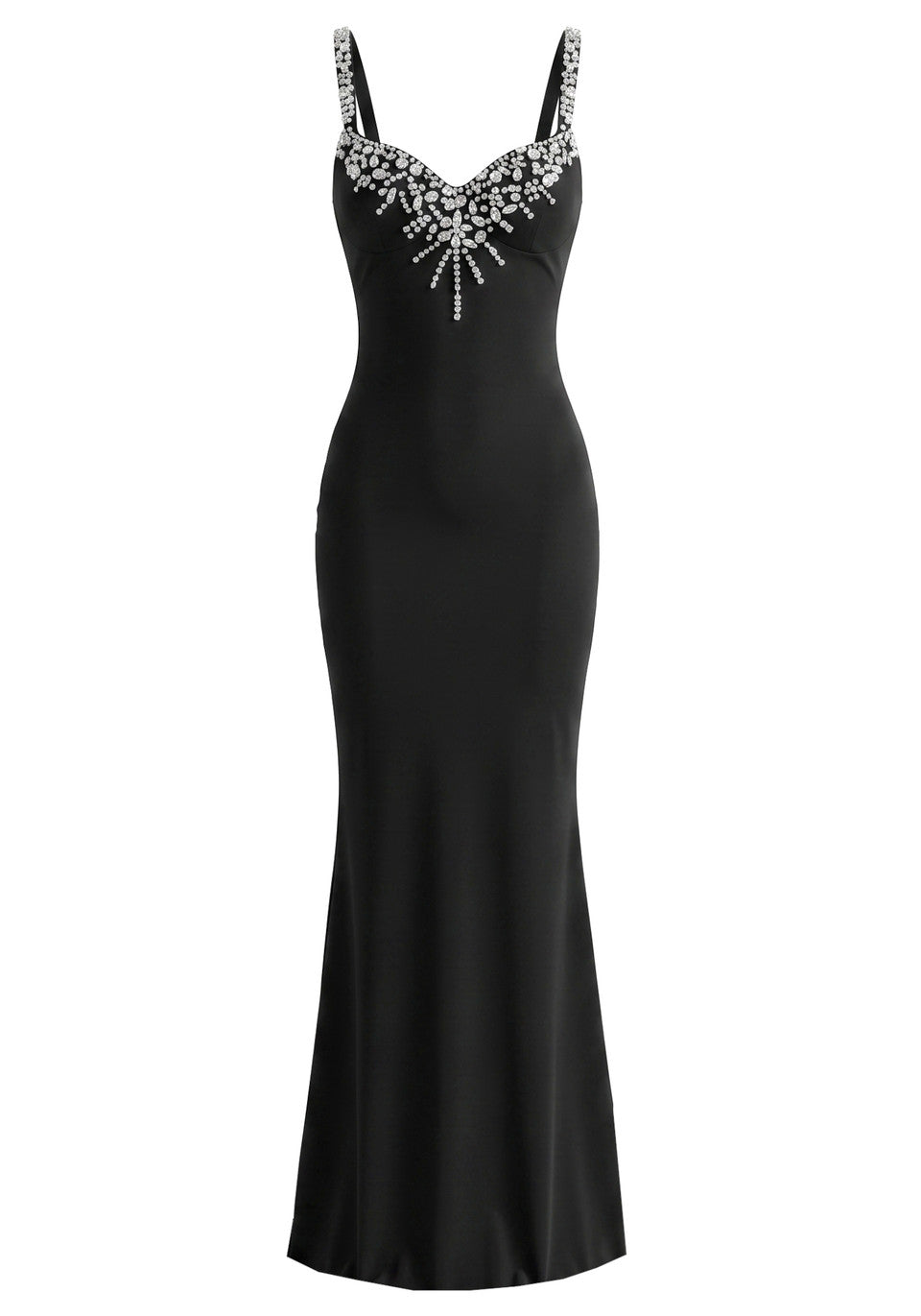 Crystal Embellished Front Maxi Dress Black HV3030