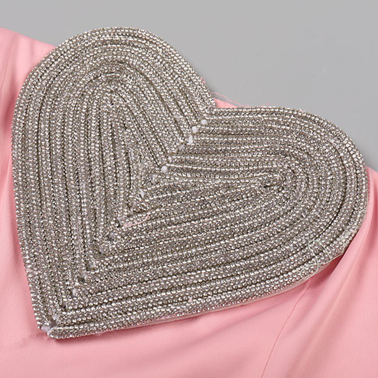Crystal Heart Strapless Midi Dress Pink