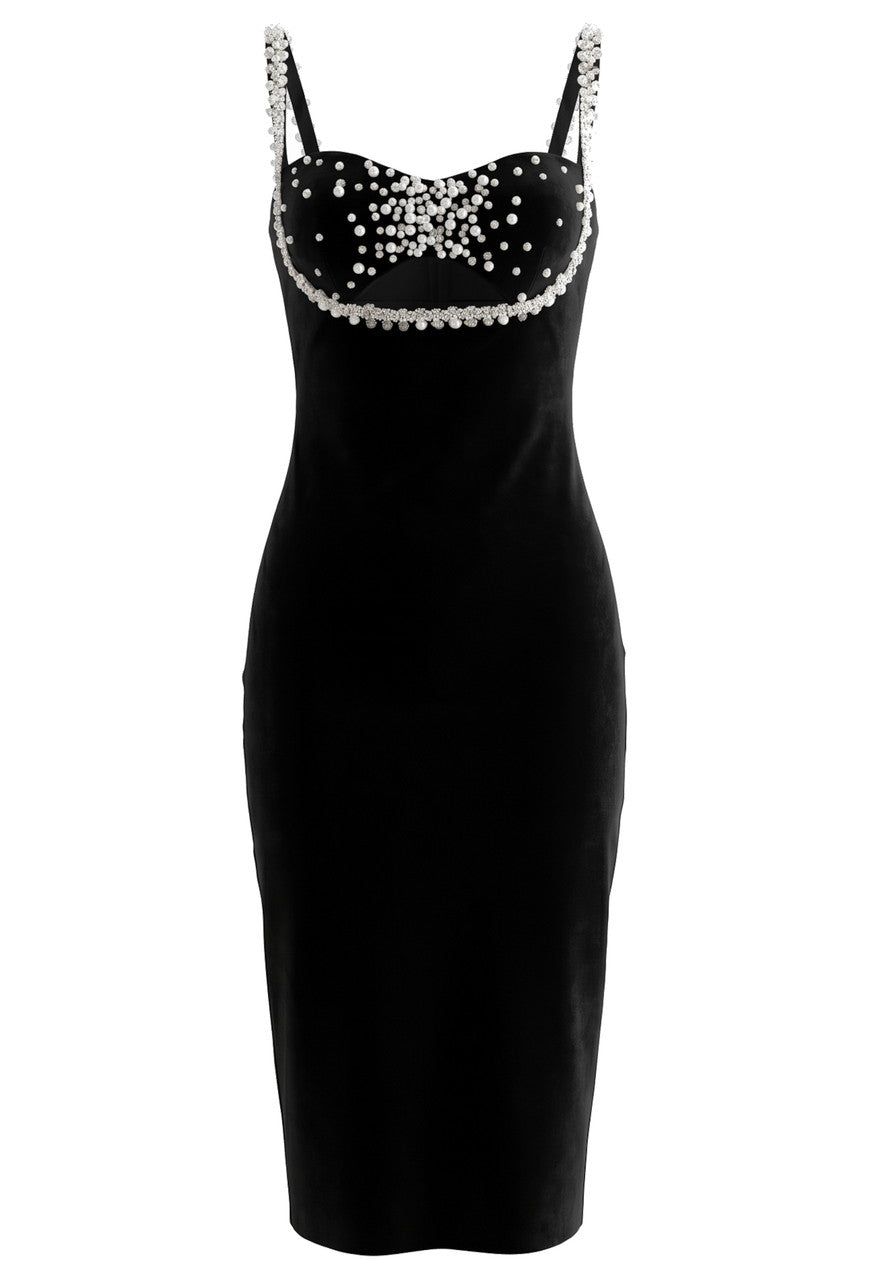 Crystal Pearl Bustier Midi Dress Black HV3125