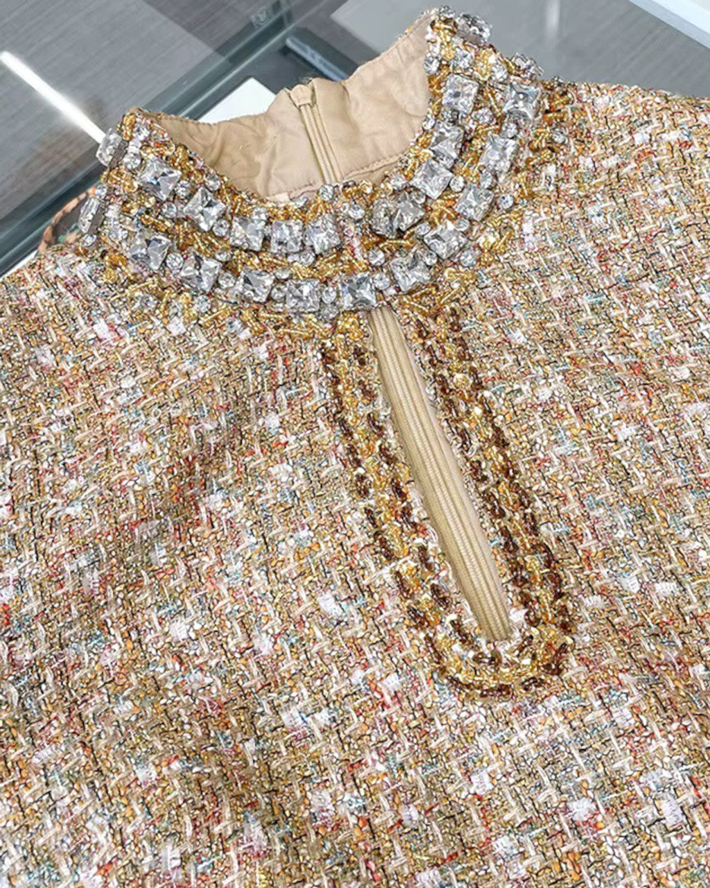Crystal Sequin Dress Gold