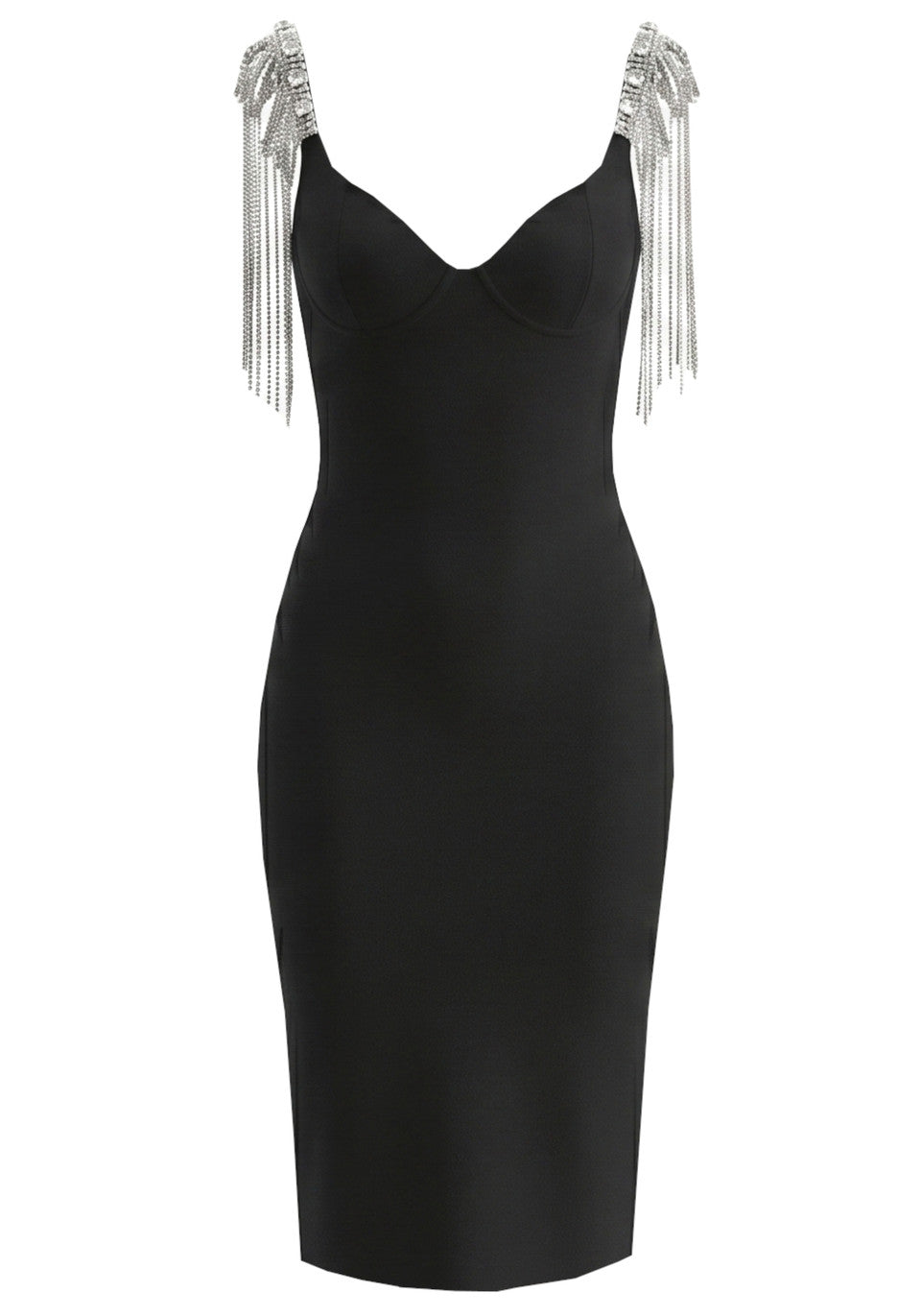 Crystal Shoulders Bustier Midi Dress Black HV2980