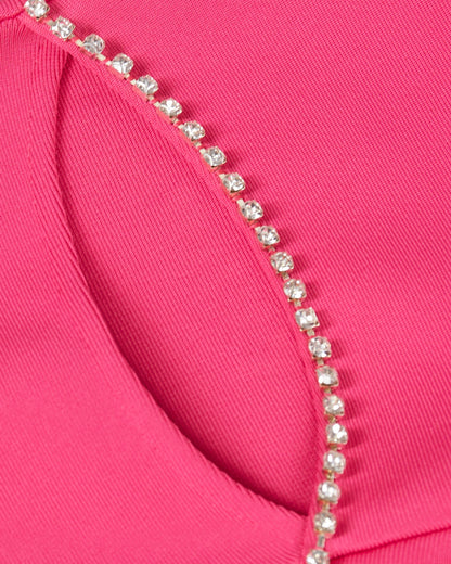 Strapless Crystal Bustier Two Piece Jumpsuit Hot Pink HV9772