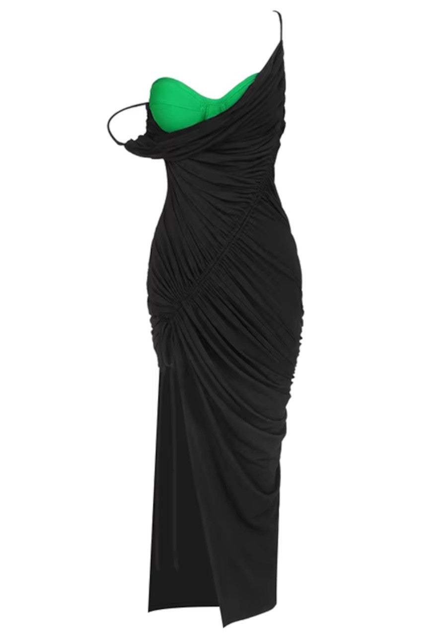 Bustier Draped Maxi Dress Black Green