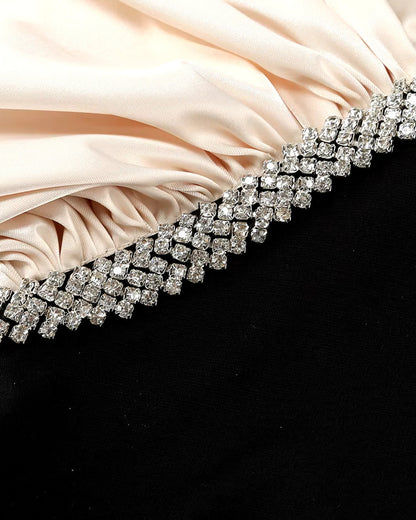 Draped Crystal Detail Dress Ivory Black
