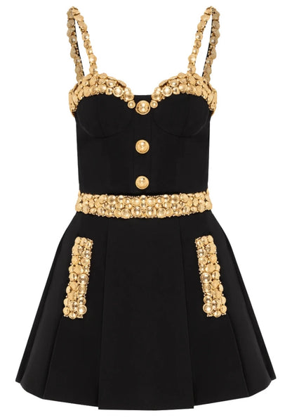 Embellished A Line Dress Black Gold HV2746
