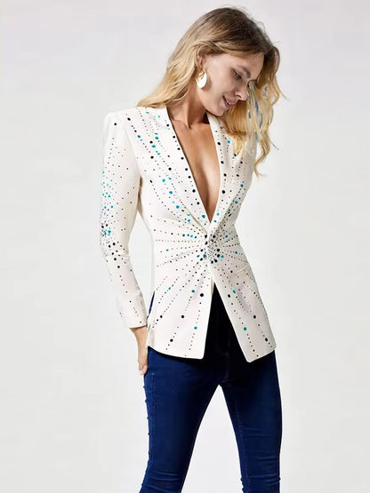 Long Sleeve Embellished Blazer White