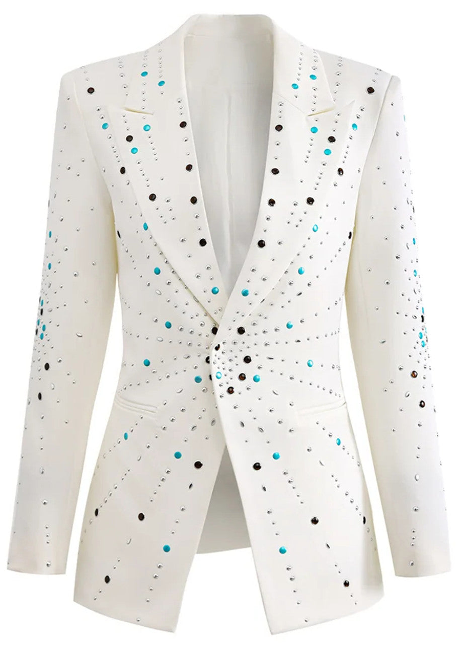 Long Sleeve Embellished Blazer White