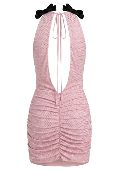 Embellished Draped Bow Detail Dress Pink HV2968