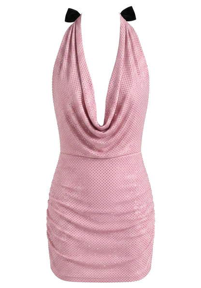 Embellished Draped Bow Detail Dress Pink HV2968