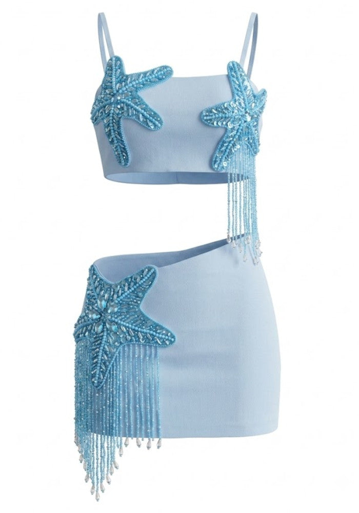 Embellished Star Detail Two Piece Corset Dress Blue HV3146