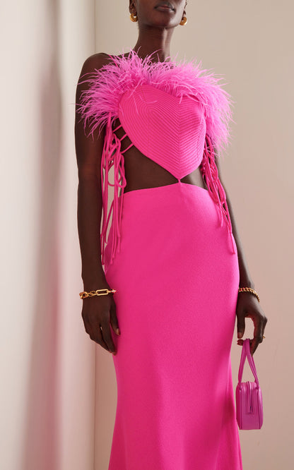 Feather Ribbed Mermaid Midi Dress Hot Pink HV9273