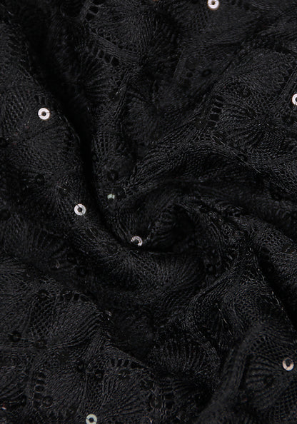 Feather Long Sleeve Sequin Jumpsuit Black HV1470