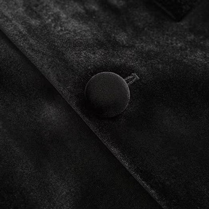 Long Sleeve Feather Velvet Blazer Black