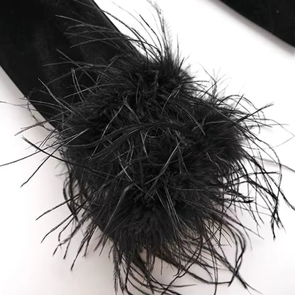 Long Sleeve Feather Velvet Blazer Black