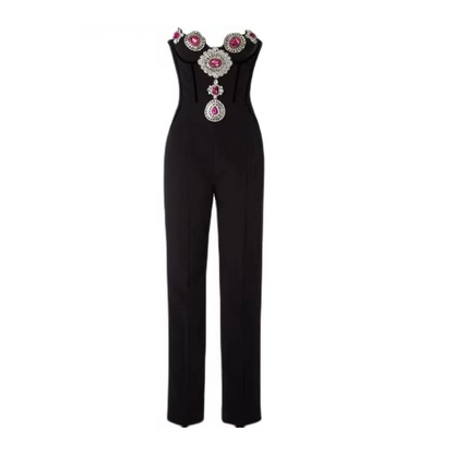 Strapless Crystal Corset Jumpsuit Black