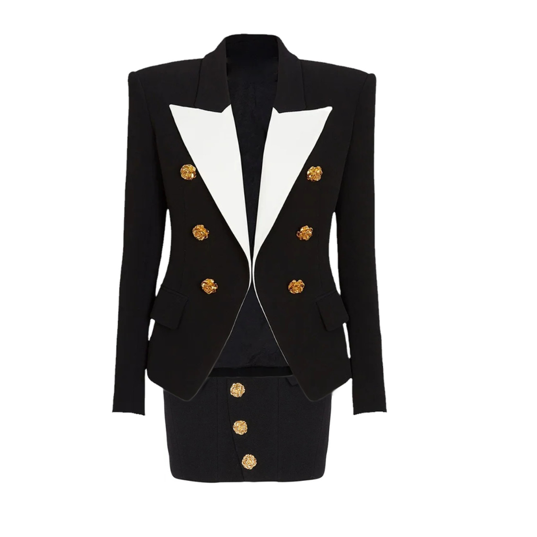 Blazer Skirt Suit Black White