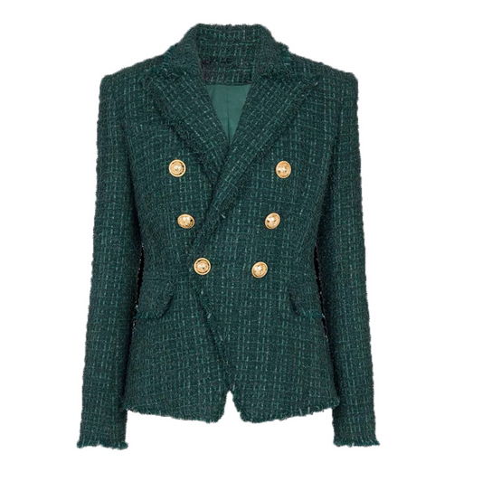 Long Sleeve Frayed Design Blazer Green