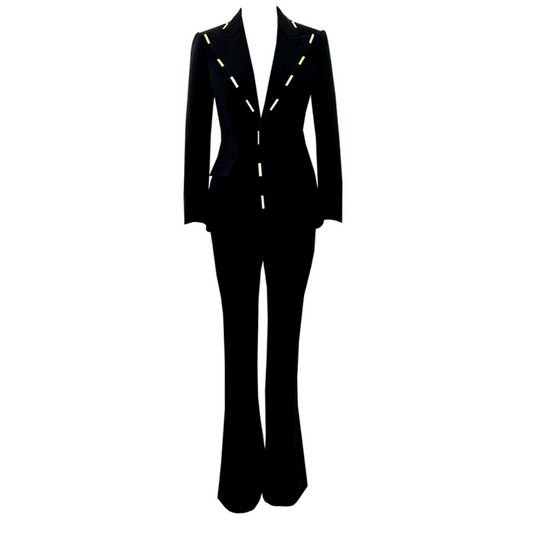 Long Sleeve Applique Suit Black
