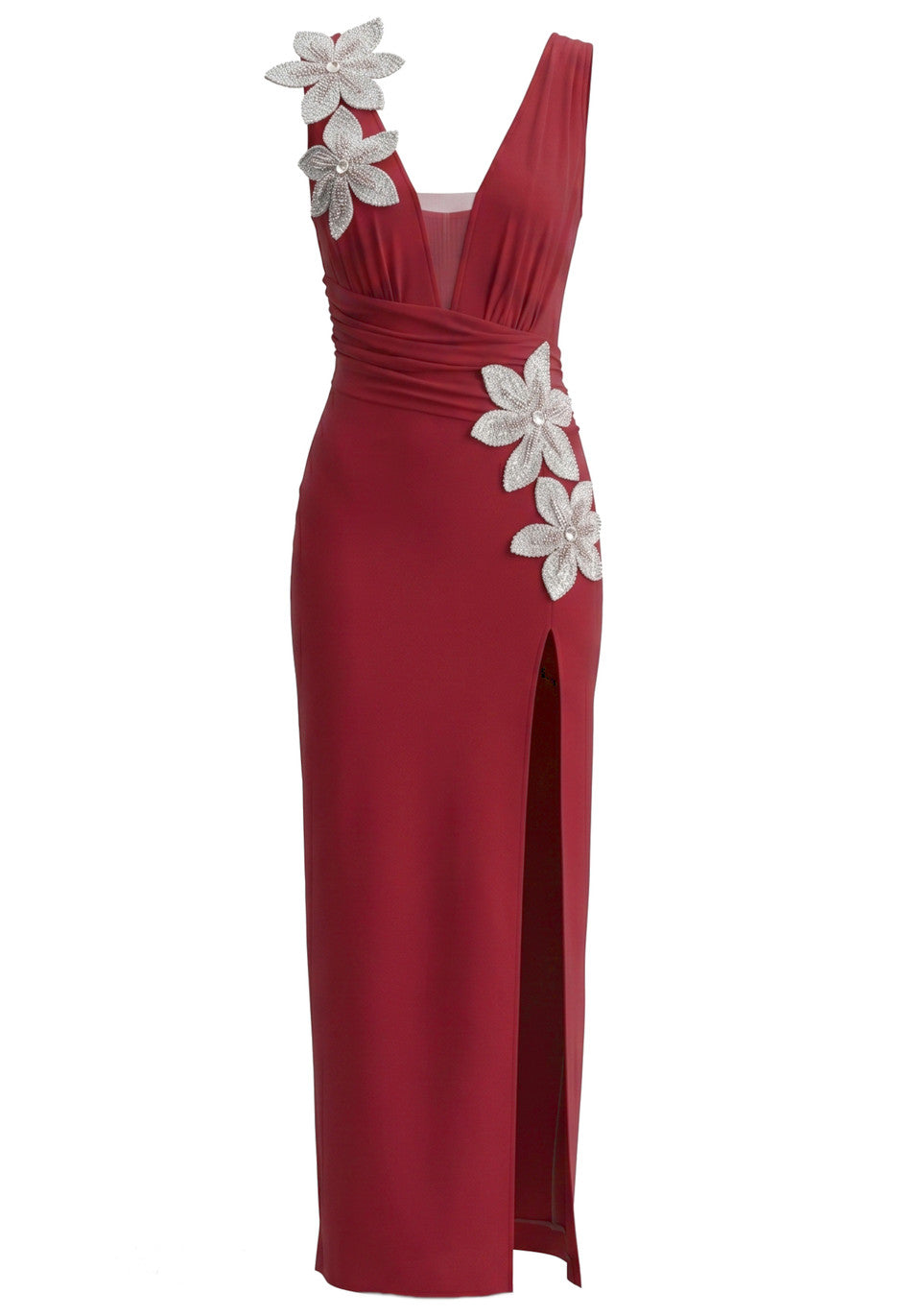 Floral Draped Maxi Dress Red HV2989