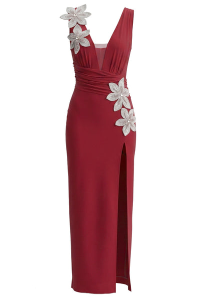 Floral Draped Maxi Dress Red HV2989