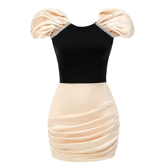 Draped Crystal Detail Dress Ivory Black