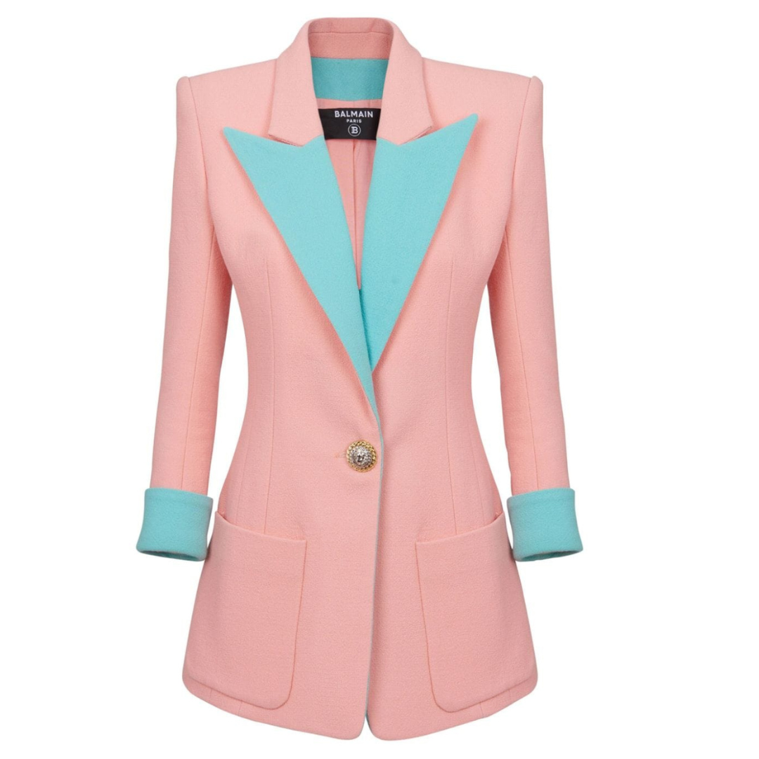 Three Quarter Sleeve Blazer Pink Green