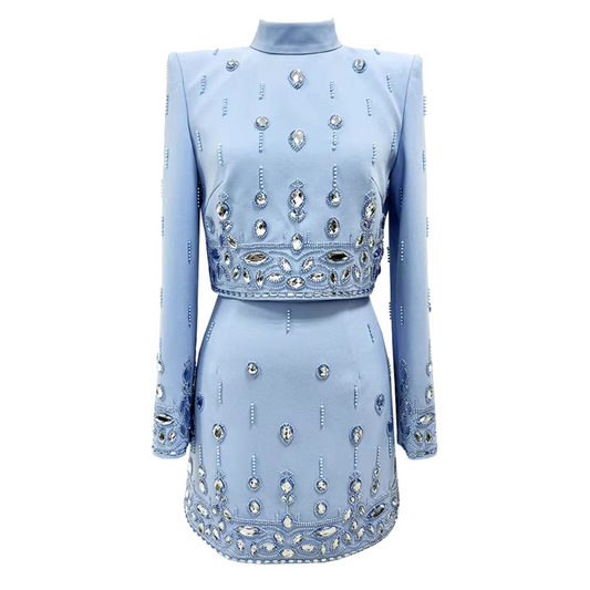 Long Sleeve Crystal Two Piece Dress