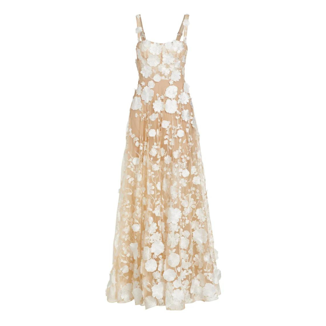 Floral Embroidered Maxi Dress White Nude HV1501