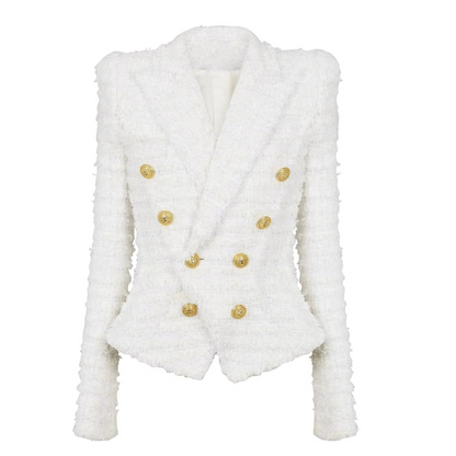 Long Sleeve Frayed Blazer White