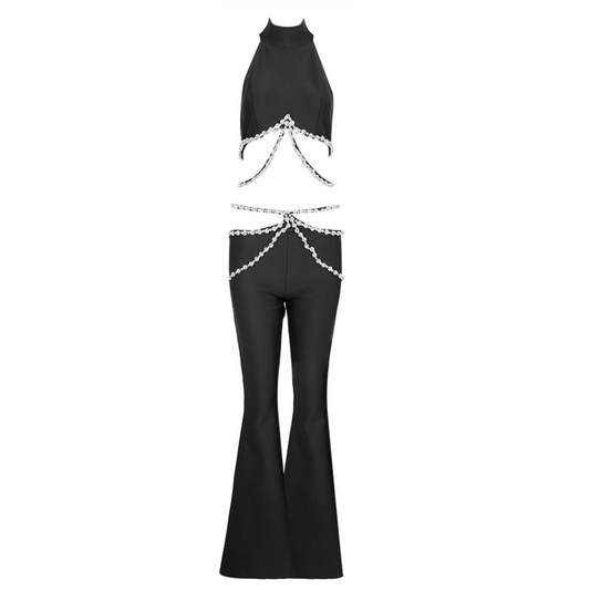 Halter Crystal Two Piece Jumpsuit  HV9904