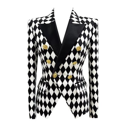 Long Sleeve Diamond Blazer Black White